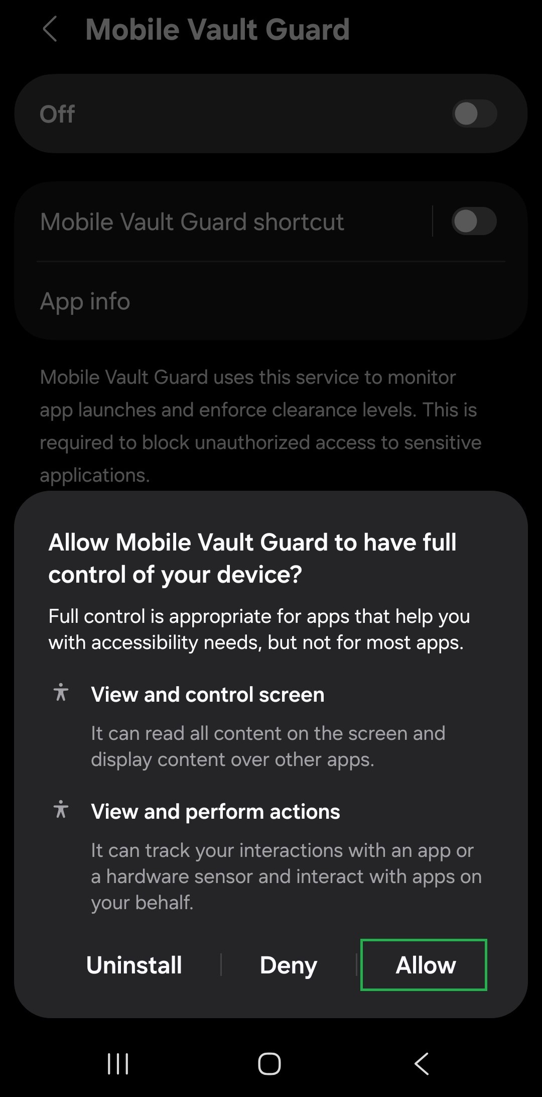 Activer VaultGuard dans Accessibilité, partie 3