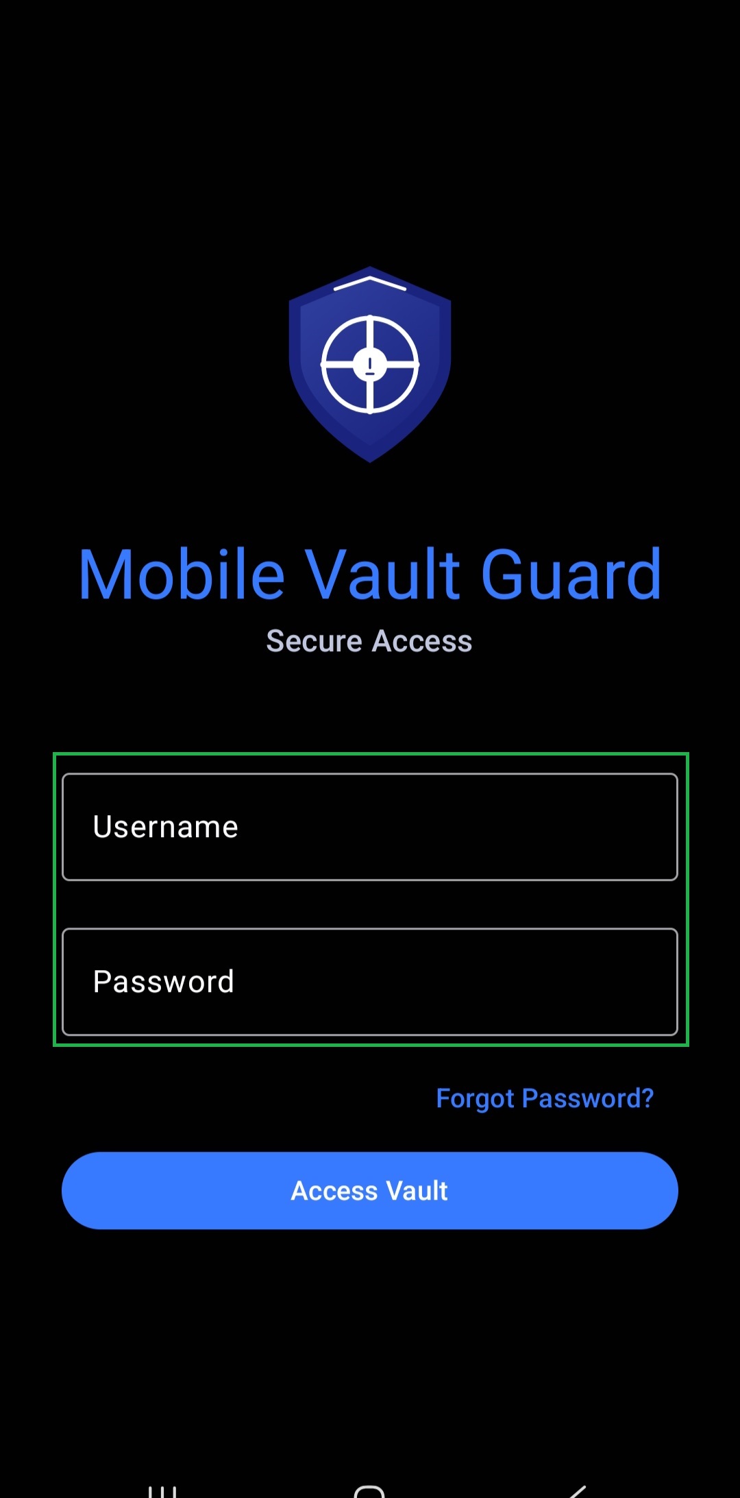 Login screen