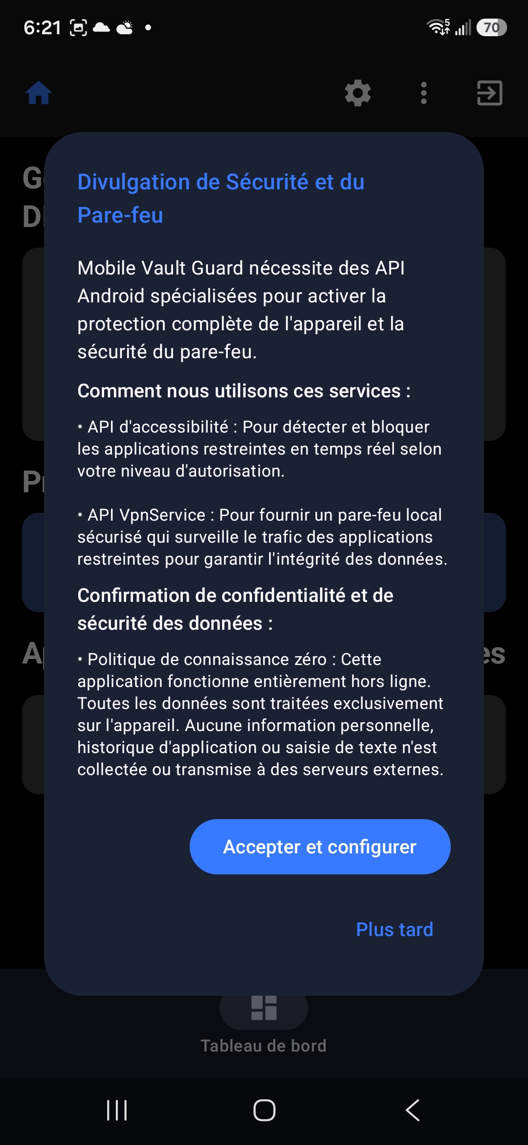 Écran Accepter et configurer